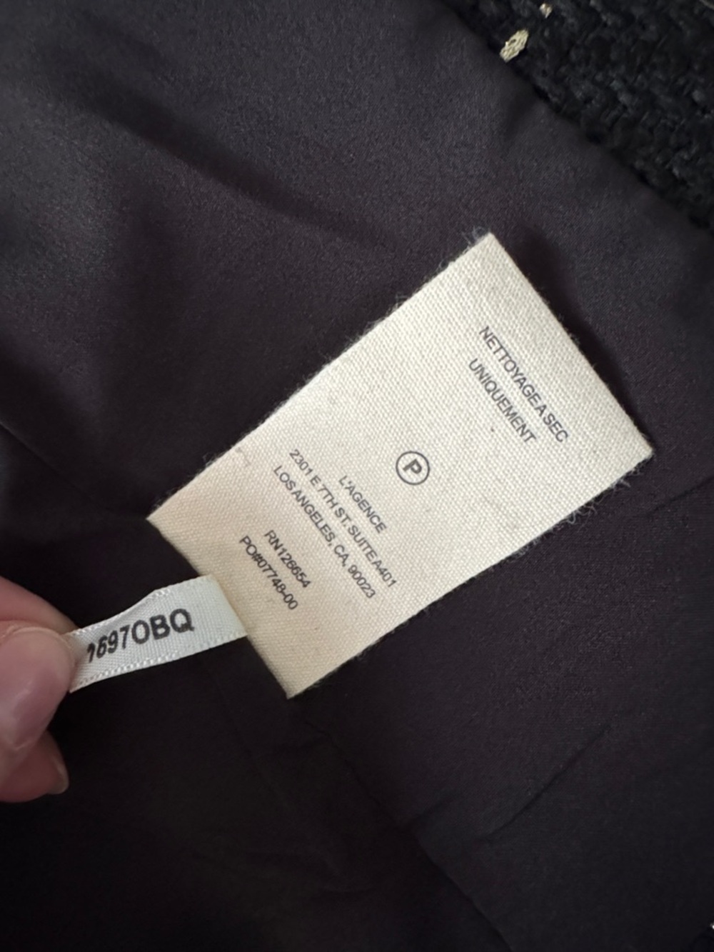 L'AGENCE Black Windowpane Double-Breasted Tweed Blazer with Gold Buttons - Picture 5 of 5